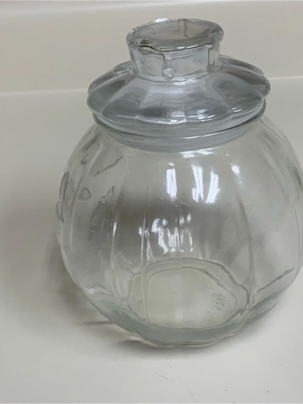 Vtg Clear Glass Jack O'Lantern Pumpkin Candy Jar w/ Lid 6.5